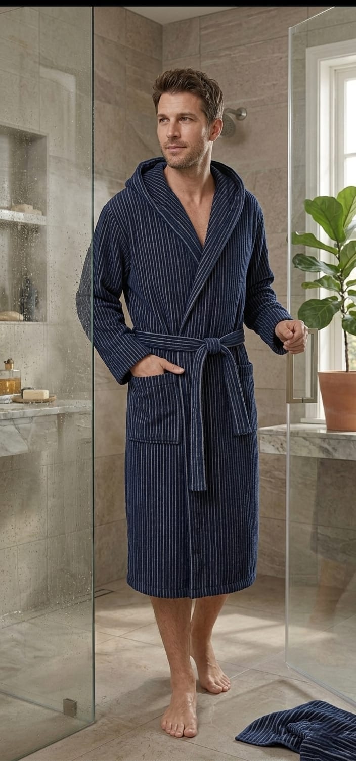 Salida de Baño Manga Larga c/Capucha Diseño Stripe — imagen 4